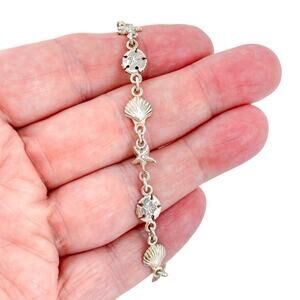 Vintage Sterling Silver Sea Life Bracelet | Starfish & Sand Dollar Link | 7.5"